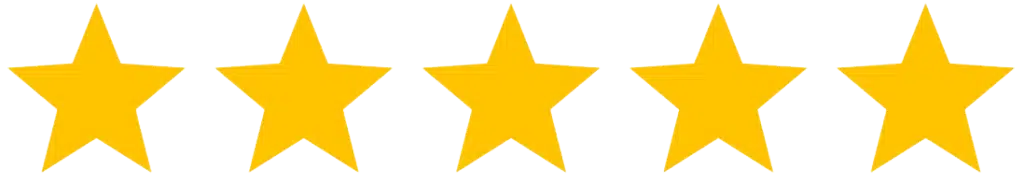 Five large yellow stars are evenly spaced in a horizontal row on a light gray background, making this ideal for showcasing ratings on a Single Product Template.