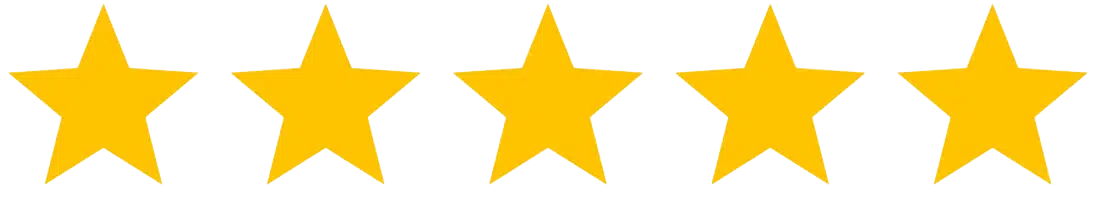 Five large yellow stars are evenly spaced in a horizontal row on a light gray background, making this ideal for showcasing ratings on a Single Product Template.