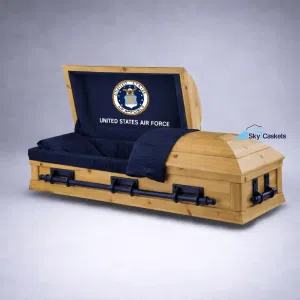 Air force Cedar Custom Casket with solid hardwood, custom interior, head panel and hardware
