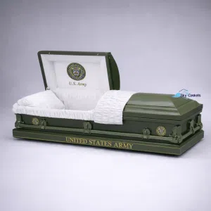 United States Army Casket, white interior, emblems with custom sticker