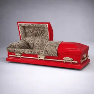 Custom Casket Leopard print with red exterior and personalized interior